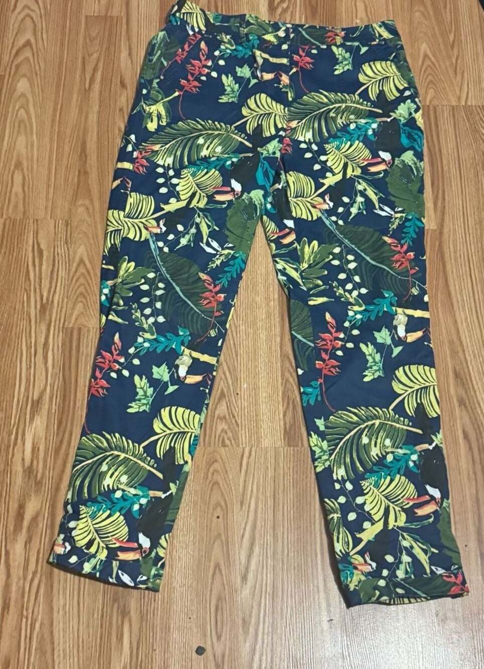 Chico's Tropical Toucan Bird Leaf Print Ankle Pants Size 15 Women’s